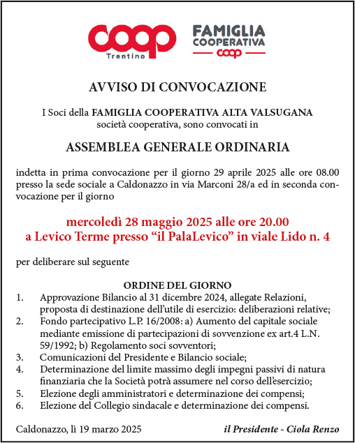 COOP Famiglia Cooperativa Assemblea Generale - 28 maggio 2025